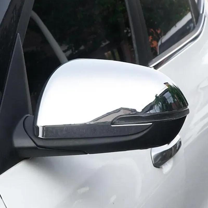 For Kia Seltos ABS Carbon Fiber Chrome Silver Look Car Body Door Side Mirror Cover Trim Rear View Cap Sticker