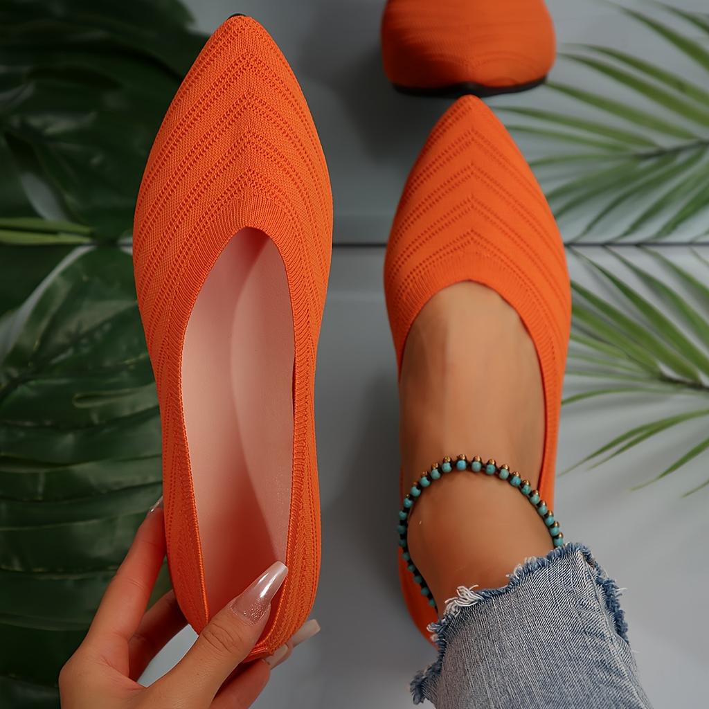 Весна/Лето 2025 Новое поступление Однотонные туфли-лодочки на плоской подошве с острым носком, мягкой подошвой, большого размера, повседневные, дышащие, женские ажурные вязаные туфли