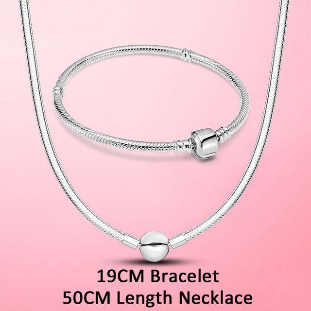 Female Jewelry Sets 925 Sterling Silver Snake Chain Clasp Bracelet for Women Necklace Chain Link Jewelry Set Women Fine Jewelry