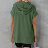 Women's Solid Color Loose Shirts Short Sleeve Drawstring Hoodies Knit Side Slit Tunic Hooded Tops With Pocket