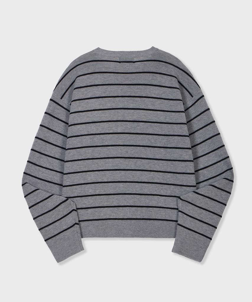 GLW Striped Crop Knit Cardigan Gray