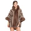 Oversize Knitted Cardigan Coat With Hat Winter Faux Rabbit Fur Poncho Women Printed Batwing Sleeves Thick Warm Shawl Loose Cloak