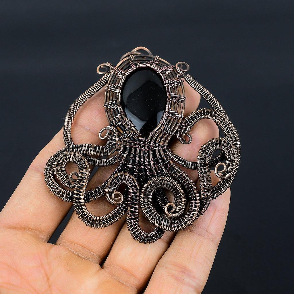 Black Onyx Jewelry, 999 Copper Wire Wrapped Pendant Handmade Gemstone Jewelry, Gifts For Wife Brand New Pendant
