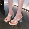 High Heels Women 2024 Summer New Transparent Sandals Thick Heels and Crystal Heels On The Outside, Slippery Slippers