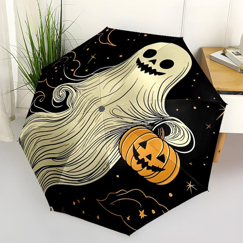 1pc Ghost Pumpkin Automatic Open/Close Umbrella Compact Folding Umbrella, All-Season Portable Umbrella for Women/Men050