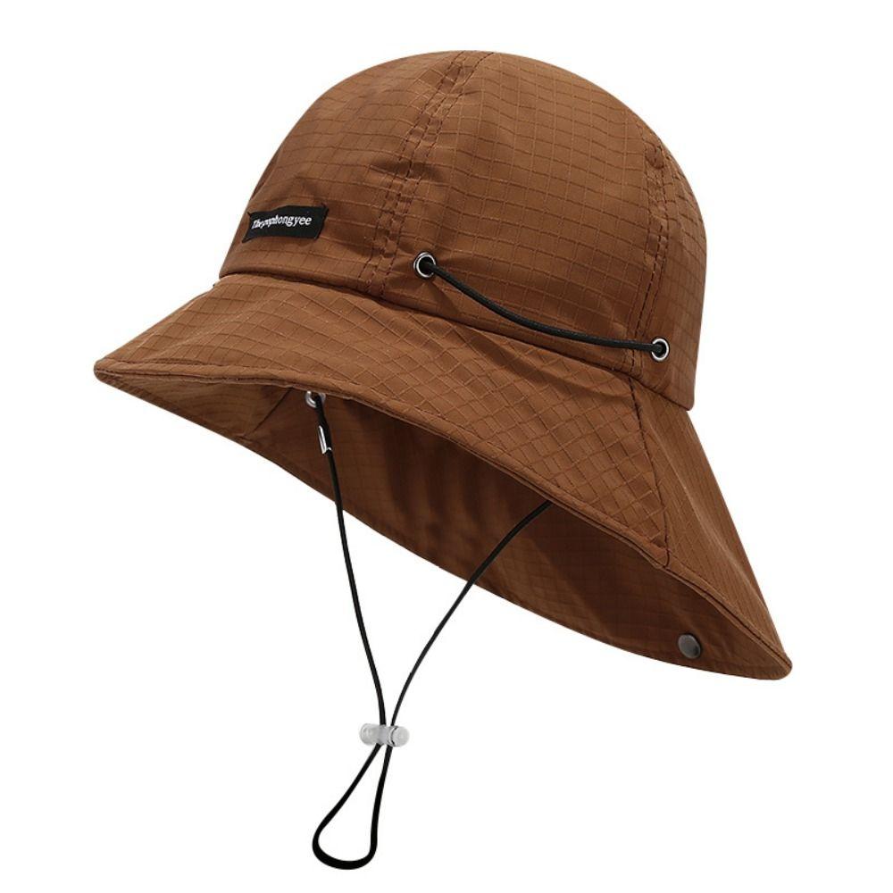 Quick-drying Wide Brim Sun Hat Solid Color Hiking Hat Breathable Drawstring Fisherman Hat Travel