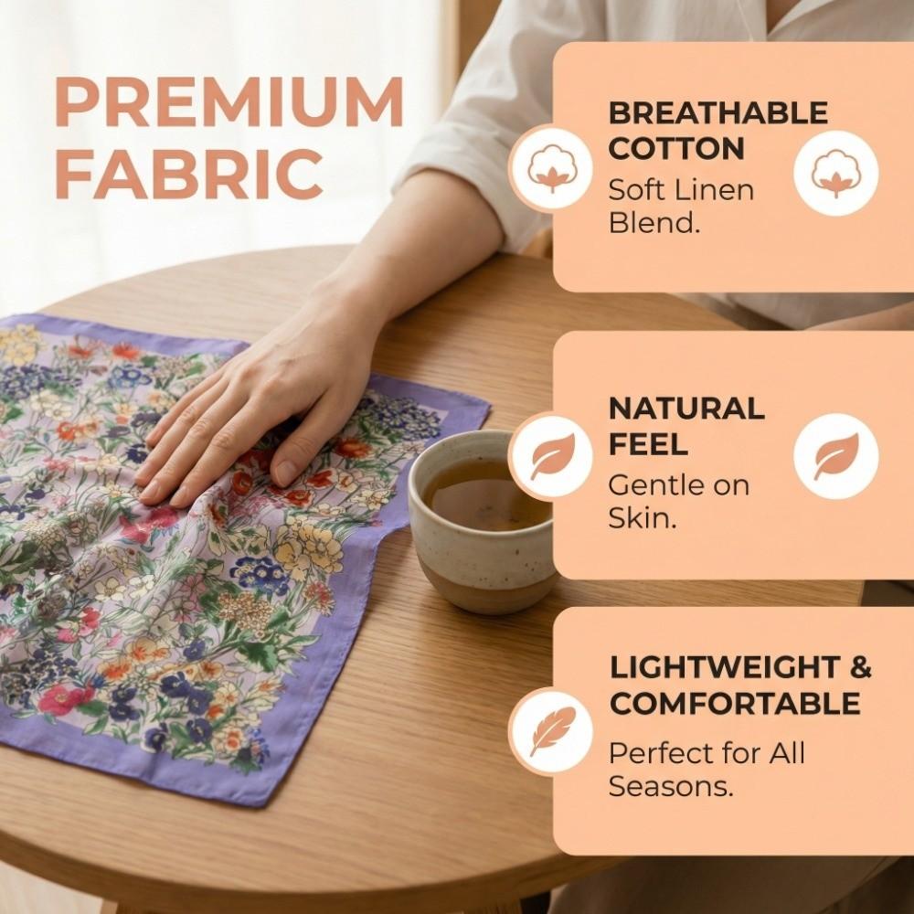Square Cotton Linen Square Scarf Pastoral Style Scarf Hair Band Headband Floral Kerchief Women