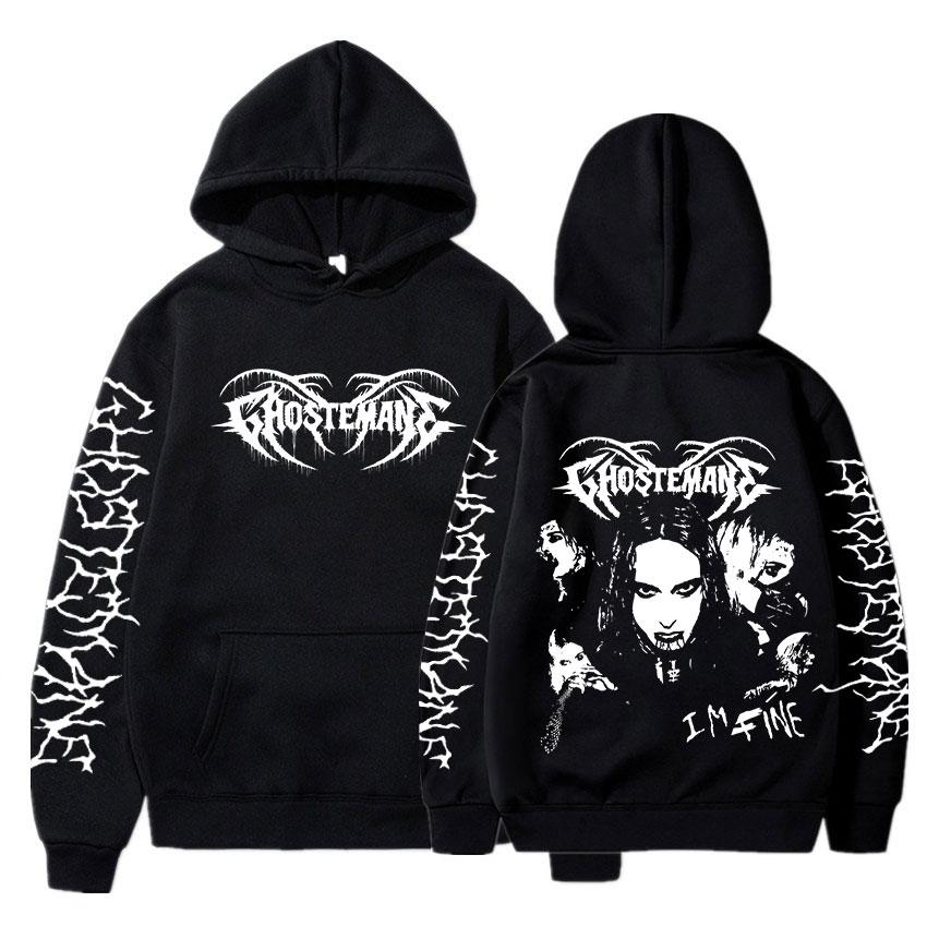 Худи Ghostemane с принтом на обоих рукавах Мужская Мода Хип-Хоп Металл Рок Худи Готическое Оверсайз Толстовка Спортивный костюм Уличная одежда