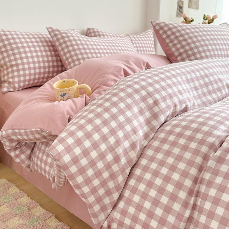 Nordic simple cotton four-piece set 100 quilt cover bed sheet pure cotton student three-piece set bedding 1.8