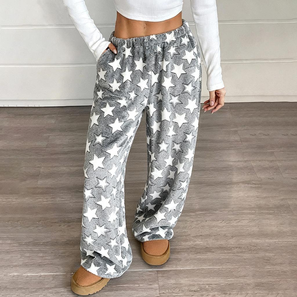 Women's Pajama Pants, Plush Pajama Pants, Soft Elastic Waist Pajama Pants, Star Pants With 2 Pockets