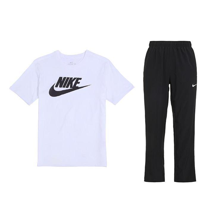 Nike Свободная футболка с круглым вырезом и логотипом, длинные брюки с эластичным поясом, повседневный спортивный комплект для мужчин AR5005-101+FB7491-010
