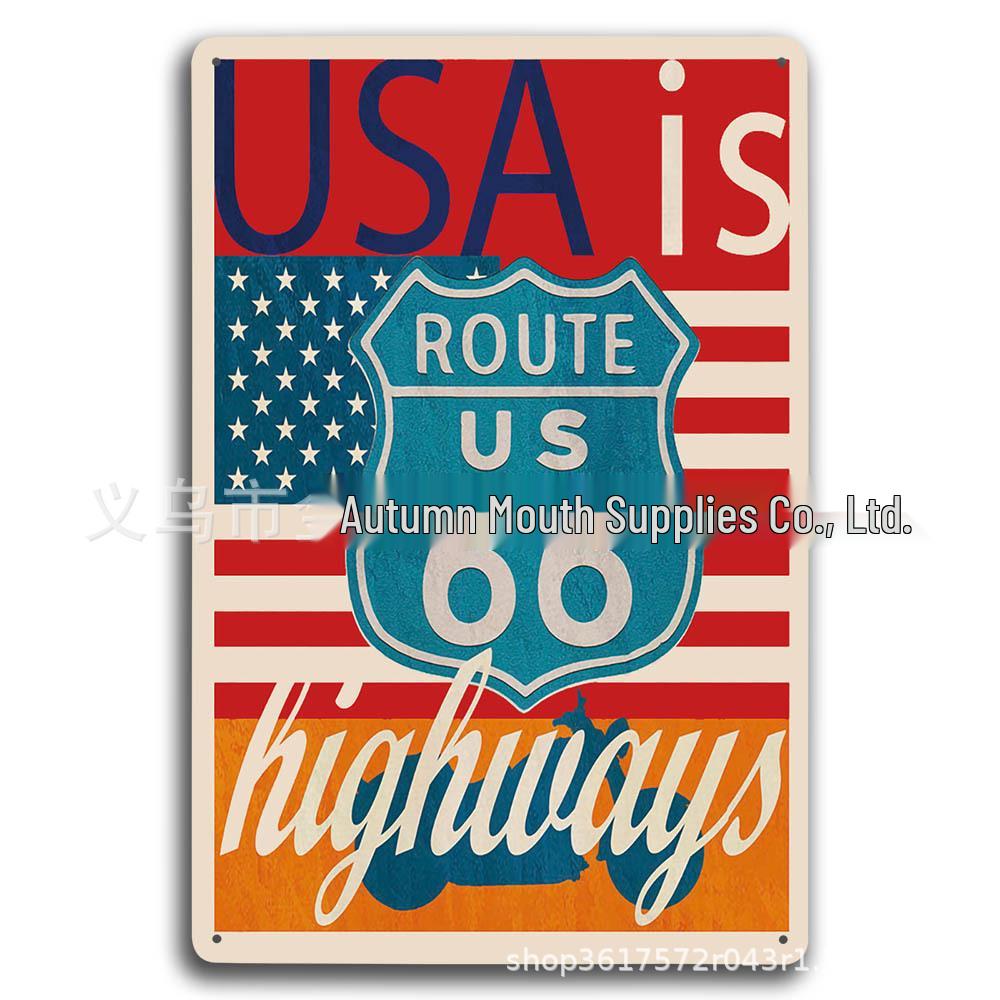 Ретро жестяная металлическая вывеска Route 66 - Декор для стен American Iron Art