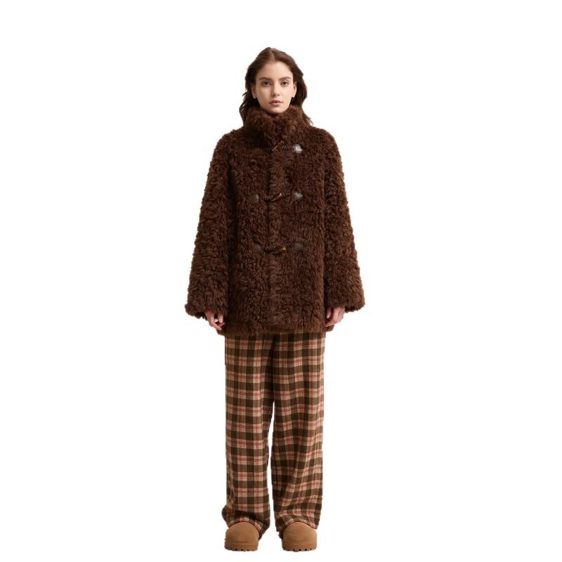 Womens Faux Fur Coat Lamb Wool Blend Horn Button Thick Warm Winter Jacket Petite Women