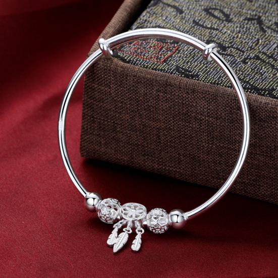 Женский браслет Ловец снов Подвеска Перо Сплав Серебряный Цвет Цинковый Сплав Регулируемый Гладкий Полированный Запястье Ювелирные Изделия Подарок На Годовщину Дня Рождения