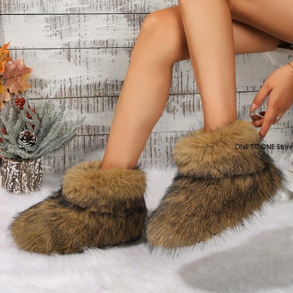 Зимние женские ботинки на пушистом искусственном лисьем меху, женские плюшевые теплые зимние ботинки, роскошная обувь для девочек, ботинки на меховом меху, модная зимняя обувь