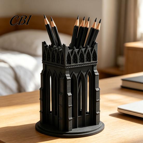 Makeup Brush Holder for Vanity Gothic Pen Holder, Cathedral Style 3D Printed Pointed Arch Desk Decor Organizer, Storage Cup Brushes, Pencils,