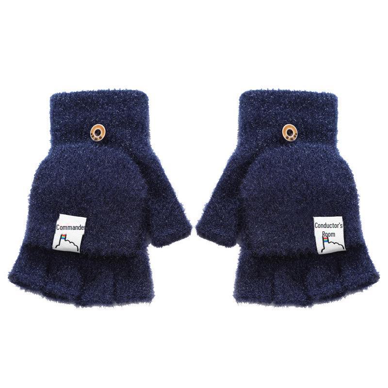 Trendy Fingerless Flip Mittens: Warm Velvet Knit for Students