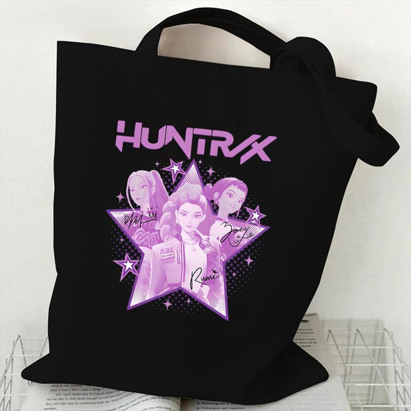 Сумка-тоут из холста с принтом KPOP Demon Hunter Girl Group HUNTRX, на плечо, студенческая