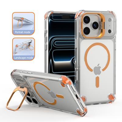 Ударопрочный Прозрачный Магнитный Чехол Для iPhone 17 Pro Max 16 15 14 Plus 13 12 11 Pro Max Air Для Magsafe Металлическая Подставка Чехол