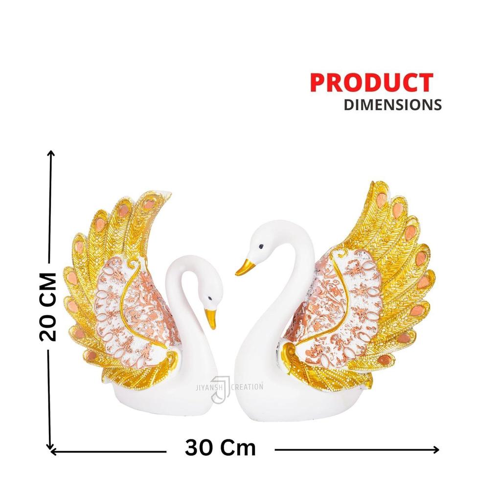 Duck Swan Pair Feather Design Sculpture for Home Decor Decorative Showpiece (Set of 2 Pc, Small, White) Showpiece