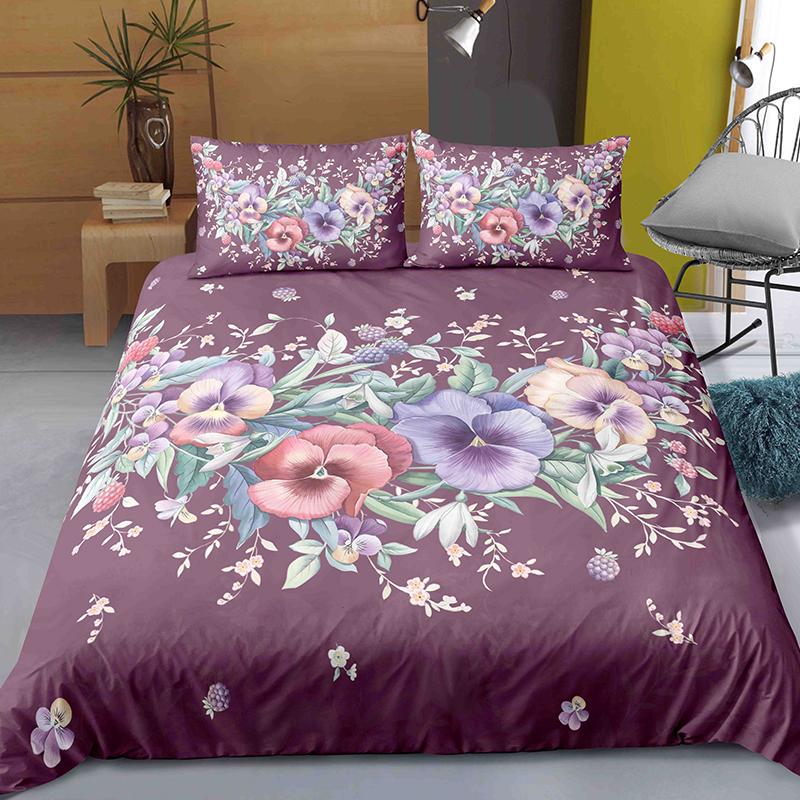 Floral Pattern Printed Polyester Duvet Cover Set Flowers Quilt Cover Double Full Queen King Size Bedding Set with Pillowcase