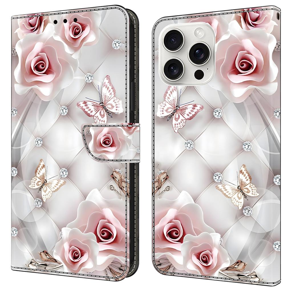 For iPhone 16 Pro Max Leather Case Pattern Printing Wallet Stand Anti Drop Phone Cover