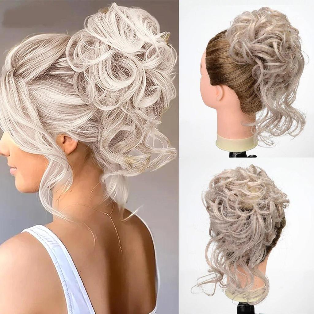 ALAN EATON Зажим для когтей, грязная булочка для женщин, синтетический волнистый вьющийся хвостик, шиньон для повседневной носки, многоцветный вариант, 10 дюймов