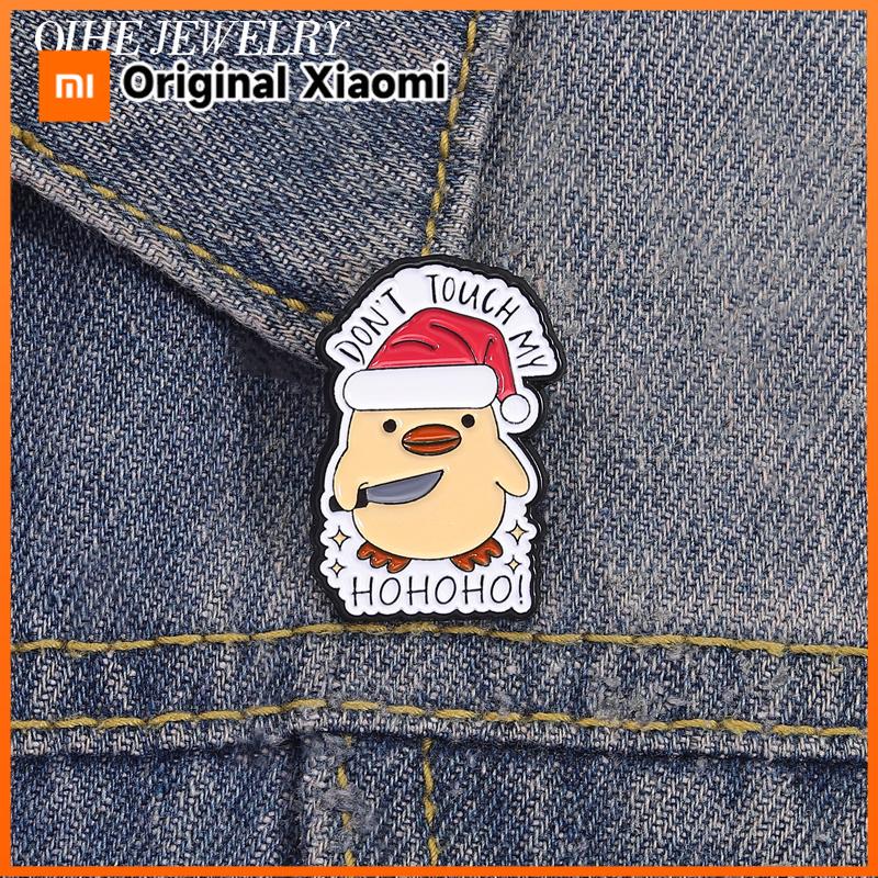 Xiaomi Christmas Yellow Duck With Knife Brooch Enamel Pins Don't Touch My Hohoho! Brooches Clothes Lapel Badge Jewelry Gift for Friends