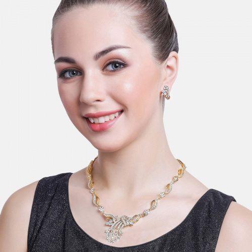 Комплект колье Estele из 24-каратного золота с цветочными листьями и австрийскими кристаллами