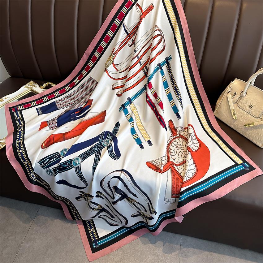 Versatile British-Style Silk Square Scarf - 90cm Solid Color Shawl & Headscarf