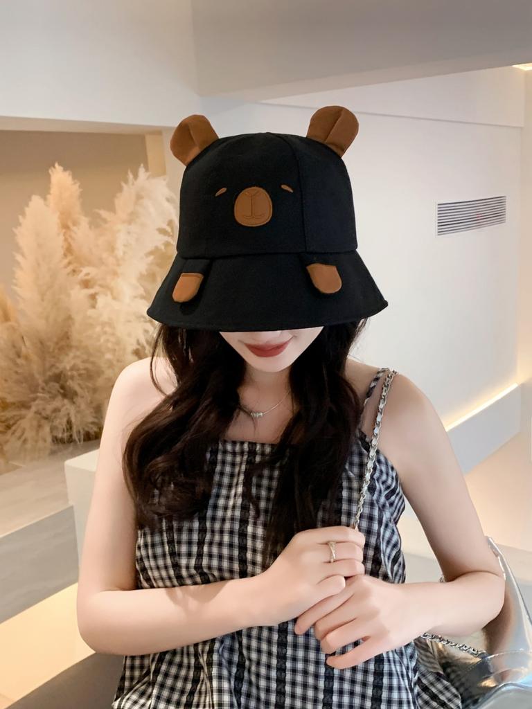 Spring Summer Bucket Hat For Women Men Cute Dog Ear Bear Nose Cartoon Fisherman Hat Outdoor Sun Hat Mountain Travel Beach Cap