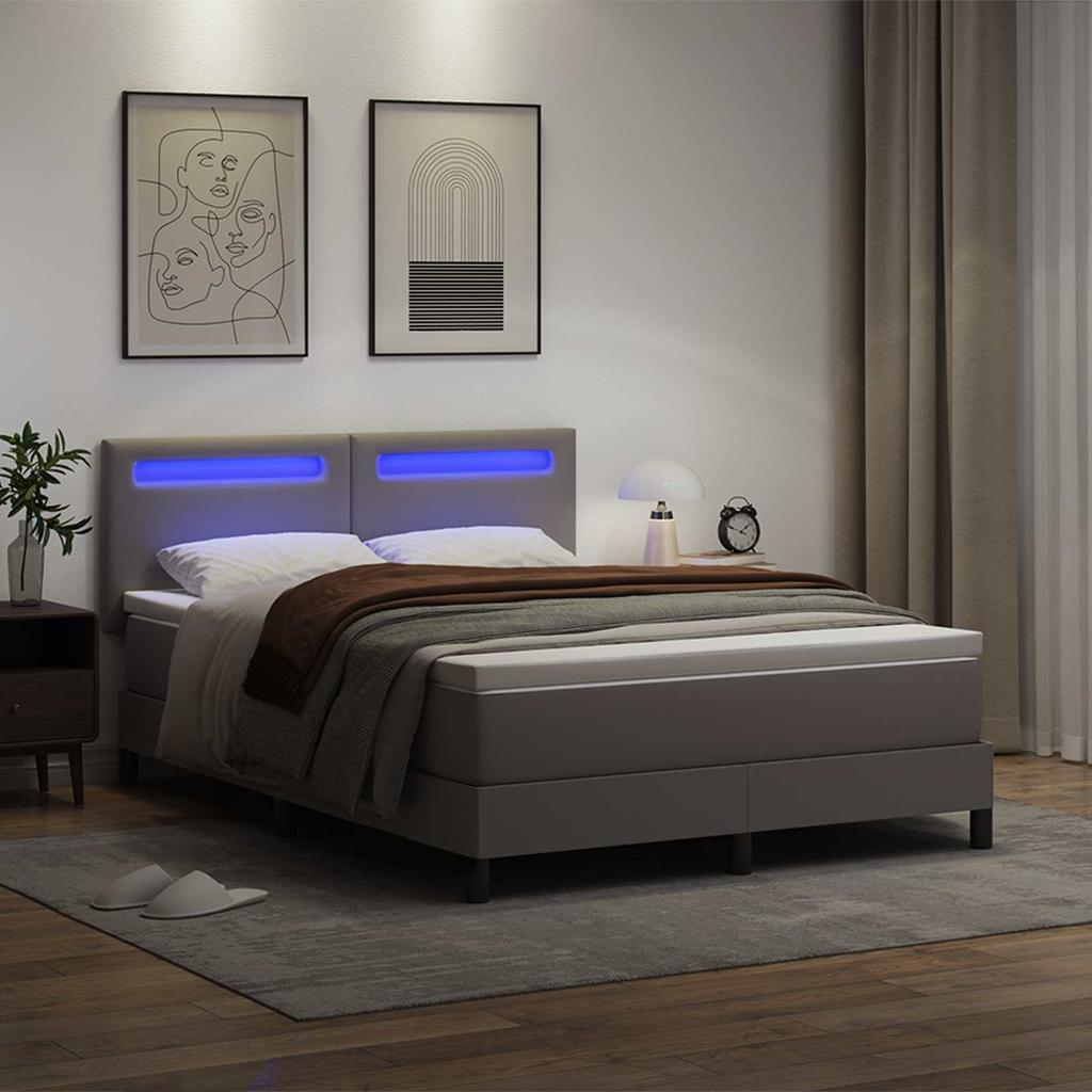 Boxspring Bed with Mattress Gray 160 x 200 cm Faux Leather