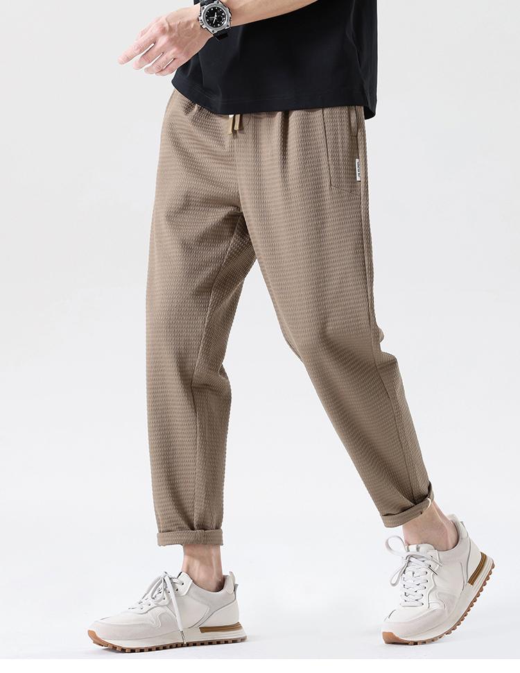 Puff Plaid Land Cotton Thin Cropped Casual Pants for Men
