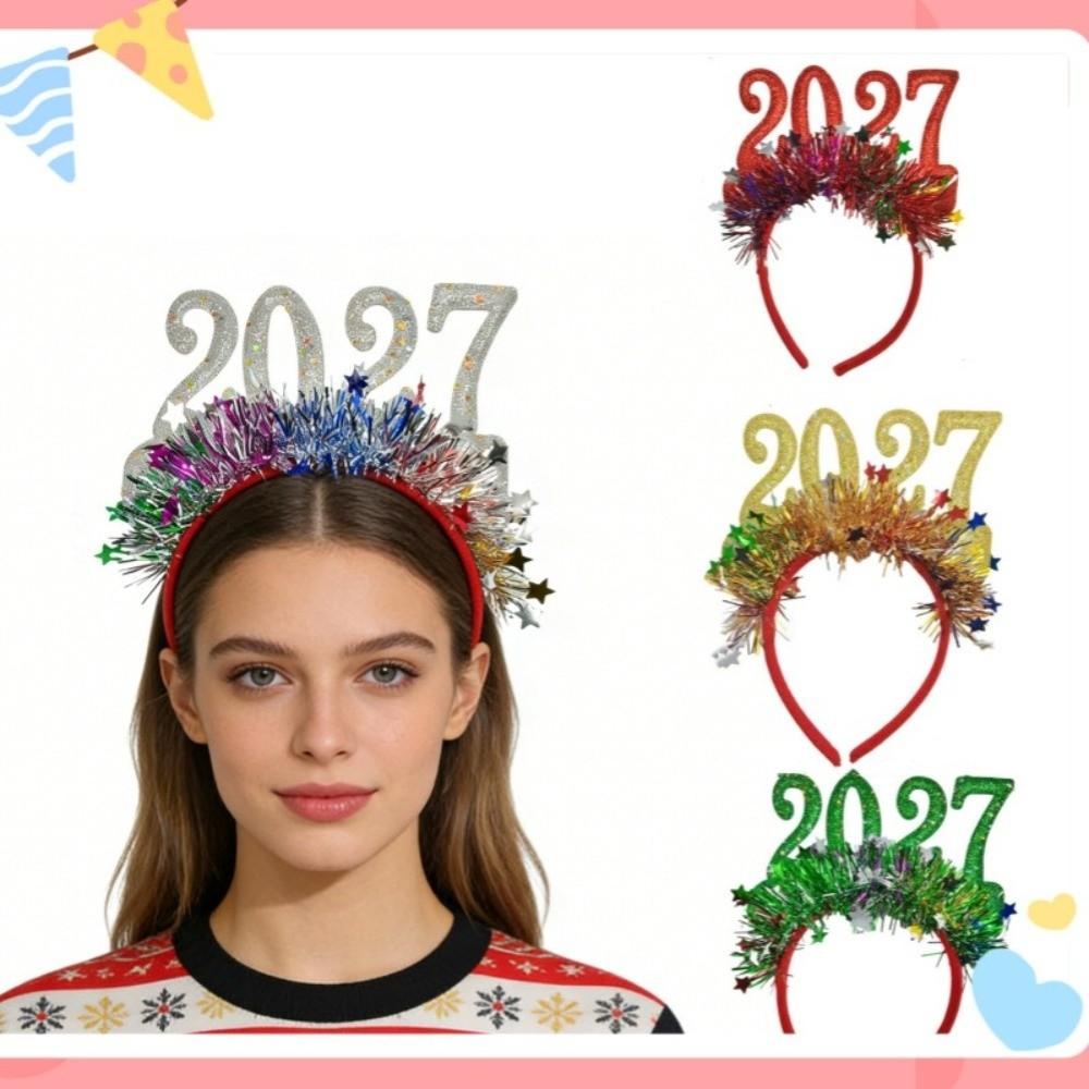 Light‑Up 2027 New Year Headband Star Tinsel Christmas Head Hoop Holiday Party