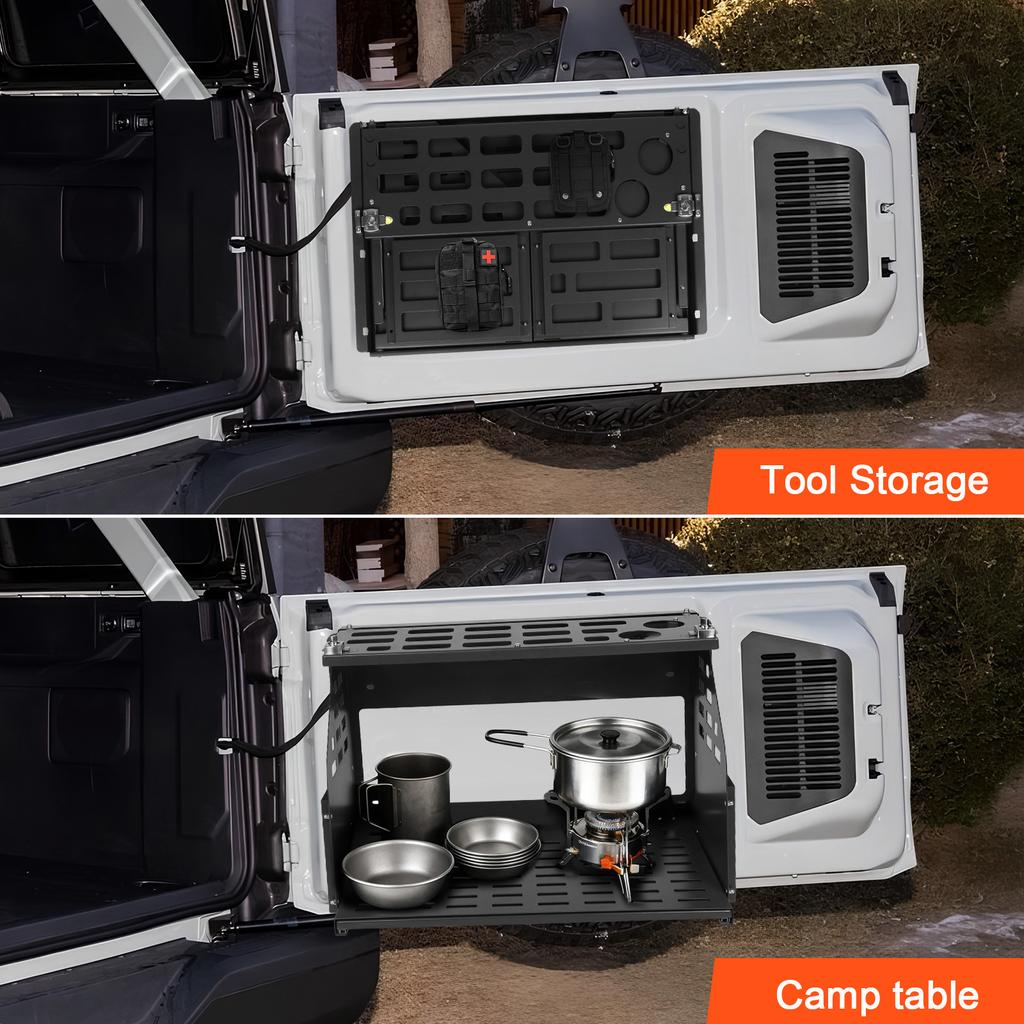 Для Ford Bronco 21-24 Внедорожная стойка для хранения на задней двери, складная панель для путешествий на открытом воздухе, складной верстак, стол для хранения на задней двери автомобиля