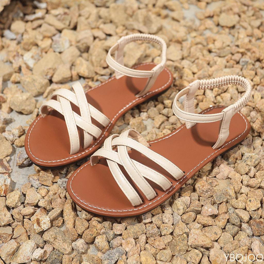 Мода 2025 Новые женские повседневные уличные сандалии Простые и модные плетеные пляжные туфли на плоской подошве Дышащие и универсальные женские туфли