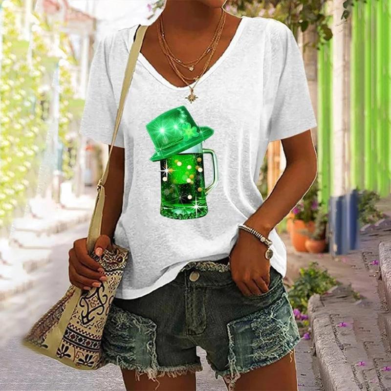 Design Sense Весна и лето Новая удобная свободная женская футболка с V-образным вырезом и короткими рукавами с 3D-принтом