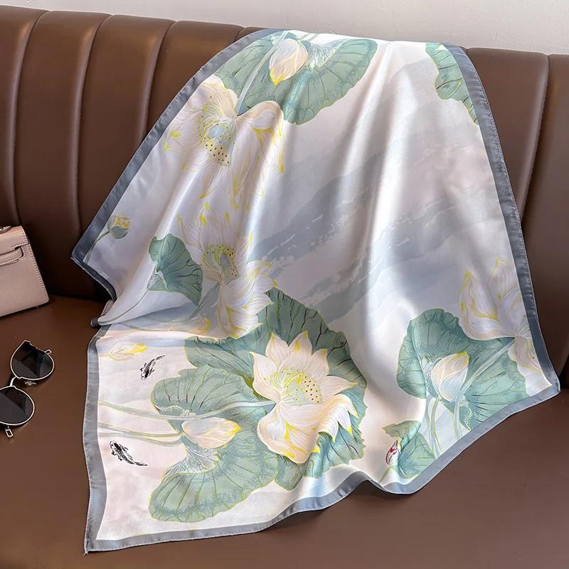 Silk Satin Neck Scarf For Women Fashion Bandana Head Small Hijab Scarves 70cm Square Kerchief Luxury Print Hair Scarf For Ladies