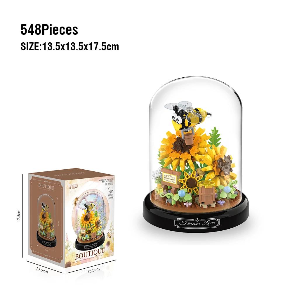 Non-Toxic Insect Immortal Flower Garden Building Blocks Toys With Display Cover Sunflower Mini Bricks Block Toy Kids Children'S Day Gifts