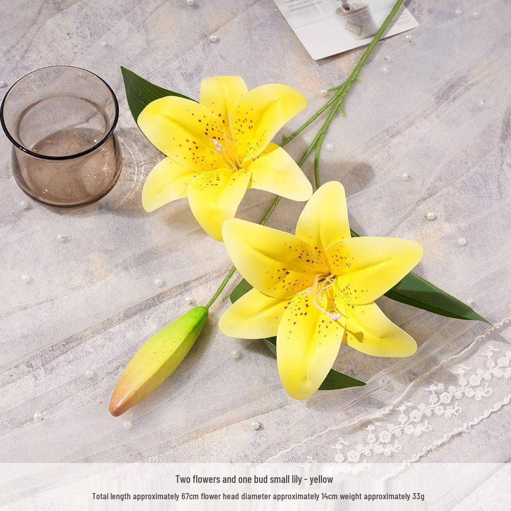 Small Lily Flower Arrangement: Two Flowers and One Bud, Silk Gel Sheet for Home Decor.