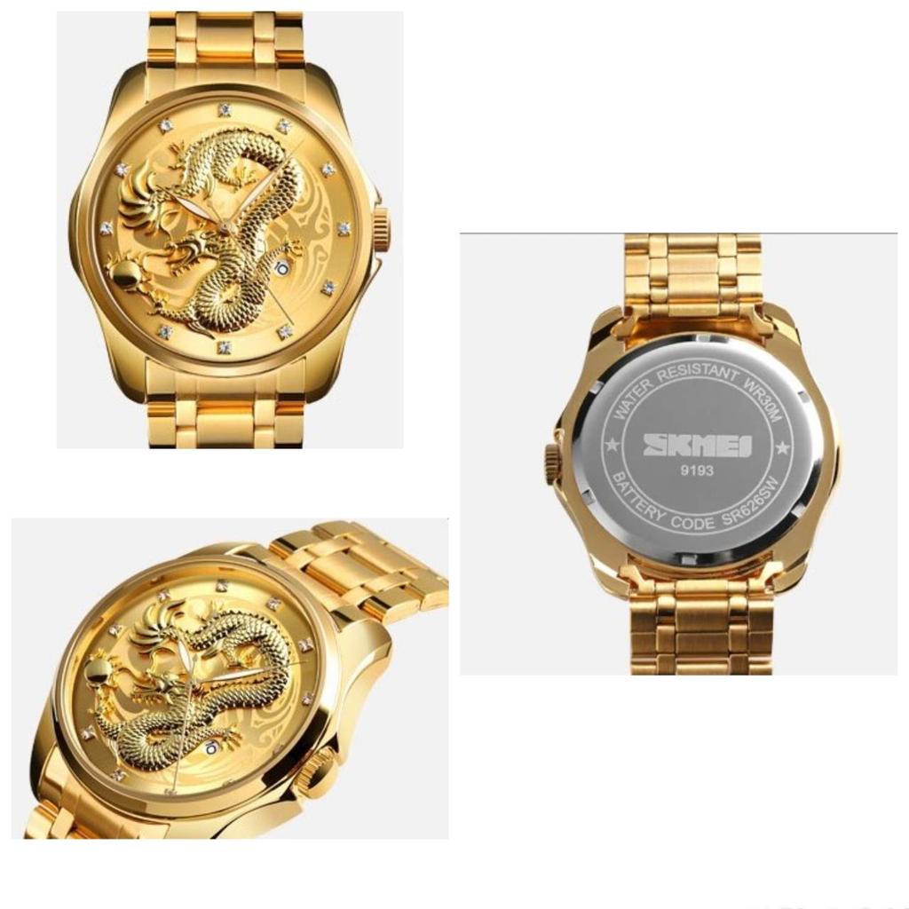 Luxury Quartz Watches Waterproof Date Display Clock Strap Wristwatch Male Golden Dragon Men Watch