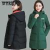 Plus Size  Winter Casual Hooded Jacket Parkas for Women Warm Letter Print Long Female Coat Zipper Outerwear