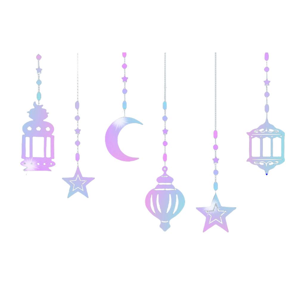 6Pcs Eid Mubarak Islamic Muslims Party Supplies Glittering Banners Star Moon Hanging Ornaments Ramadans Festival Decors
