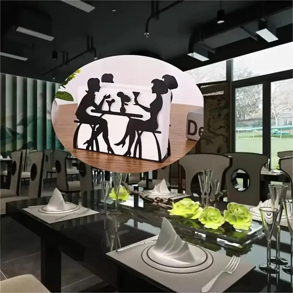 Black Paper Towel Holder Metal Modern Tissue Organizer Hollow Design Iron Art Desktop Decorations Accessories