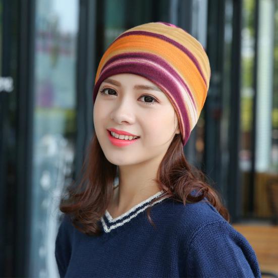 Women Stretchy Striped Turban Head Wrap Band Chemo Hat Bandana Pleated Cap