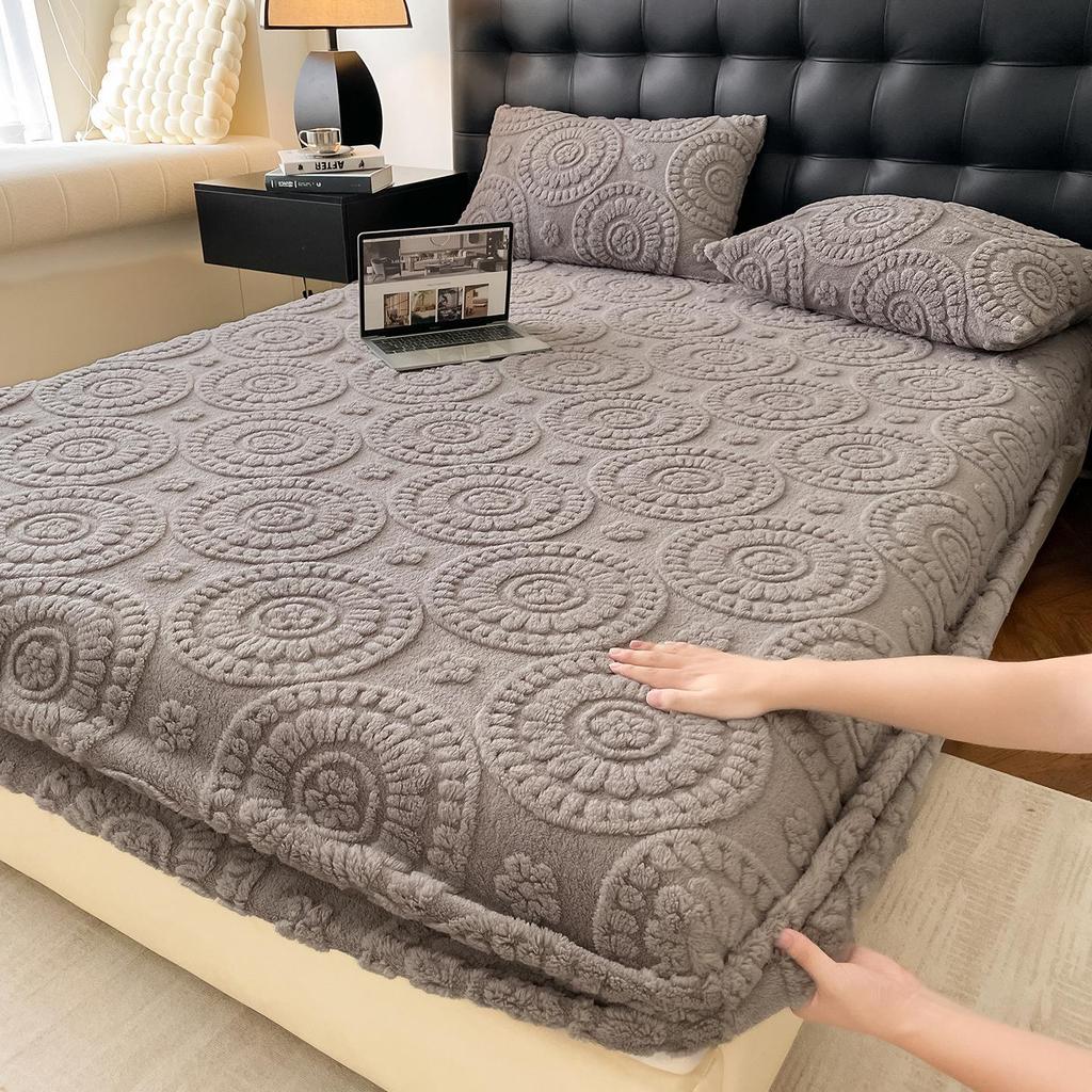 G5Z2025 Зимнее теплое плюшевое нескользящее тафтовое натяжное постельное белье - Односпальный/Двуспальный размер