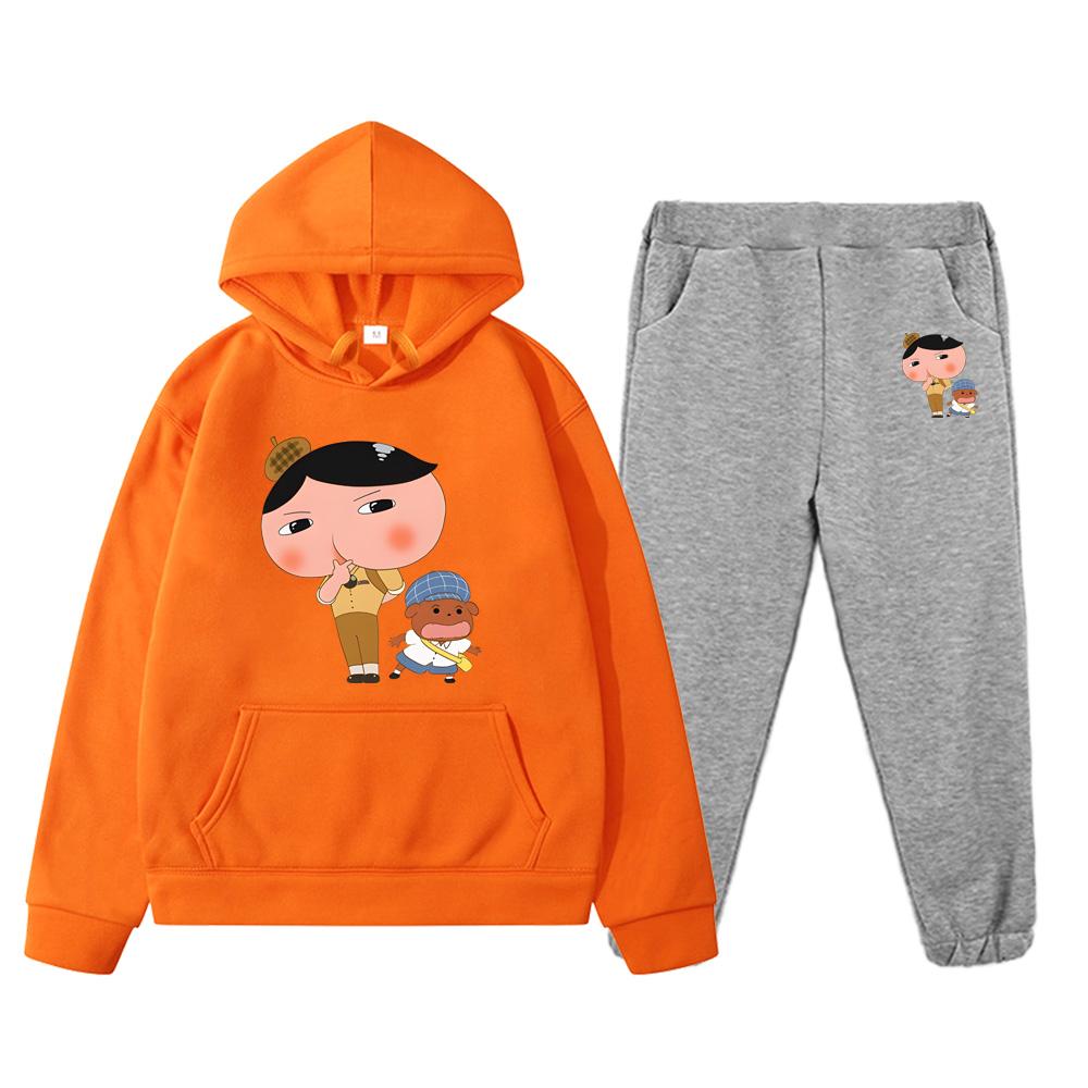 2pcs Butt Detective Cartoon Print High Quality Clothing Sets Autumn New Childrens Hoodies Sweatshirts Kids Loose Fleece Pullover