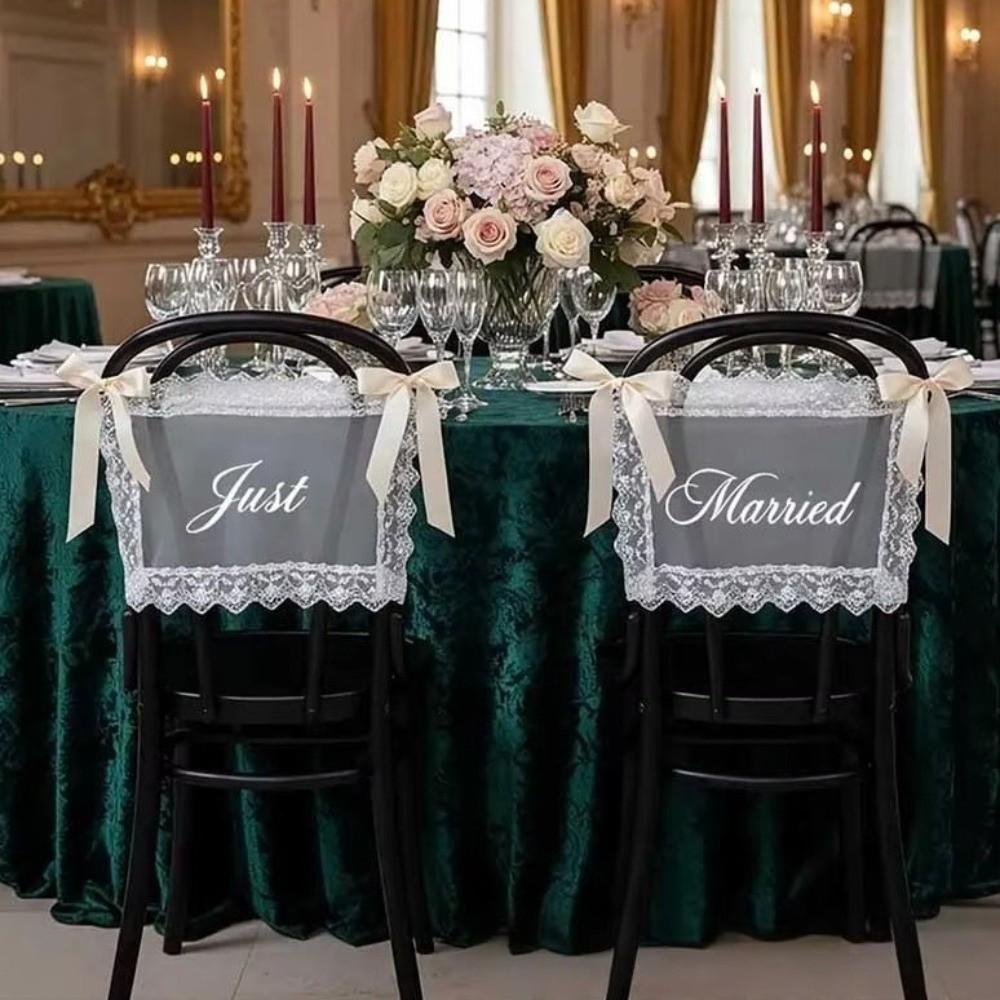 2PCS French Romantic Wedding Chair Decoration Creative Wedding Chair Banners Chair Decor