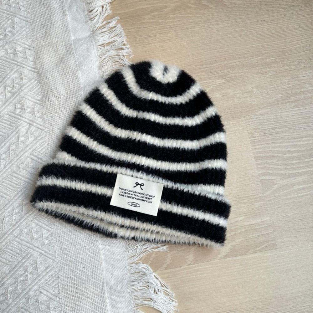 Earflap Knitted Beanie Hat Polyester Fall Winter Warm Hat Portable Striped Beanie Girls