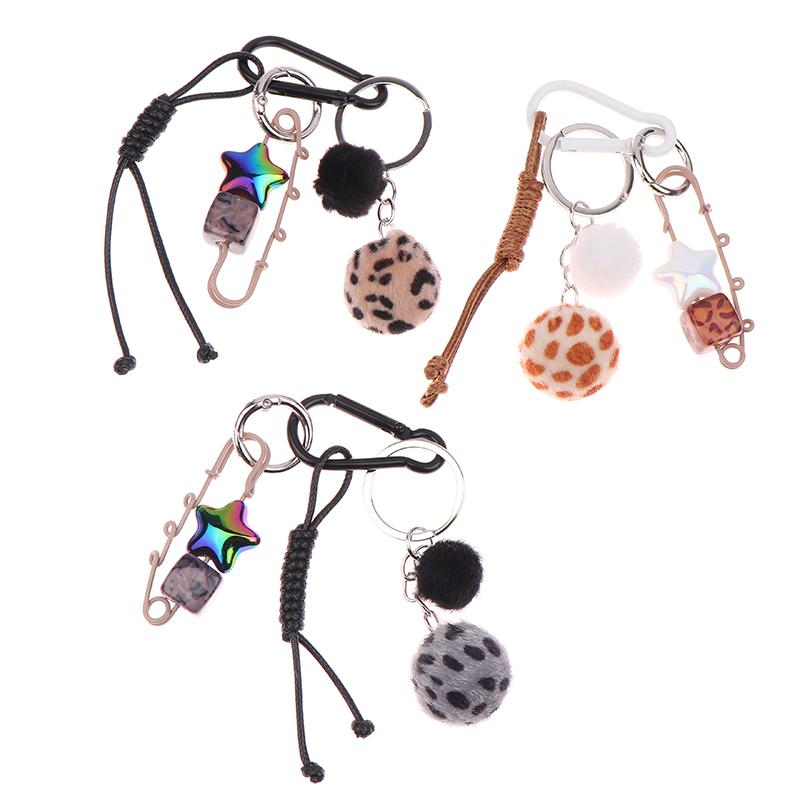 Creative Leopard Print Fur Ball Pin Keychain Knot Simple Braiding Rope Knot For Girls Bag Pendant Hanging Decoration